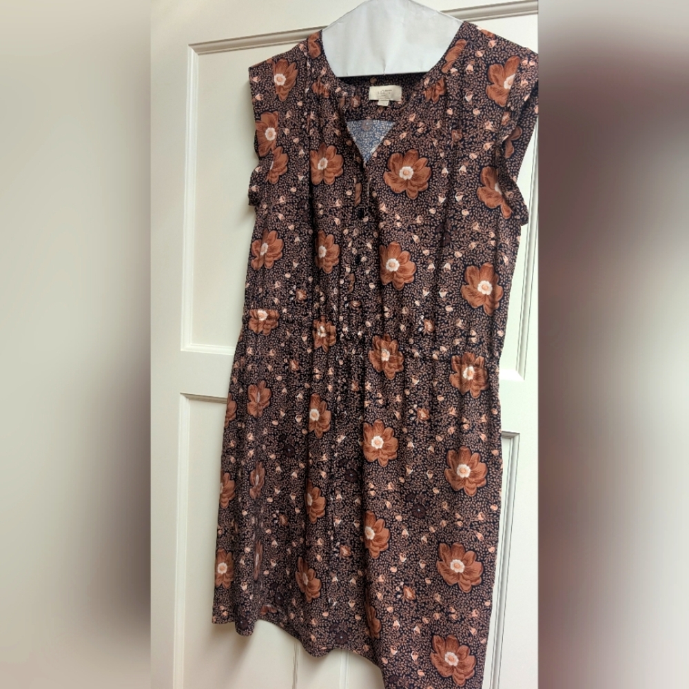 LOFT Floral Black and Brown Mini Dress